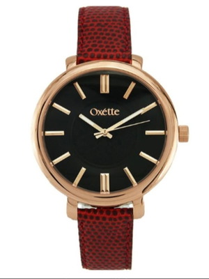 Astra Watch by Oxette like new, red leather strap, rose gold metal