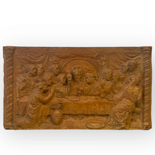 Wood carving Last Supper on oak wood 20x35cm like new