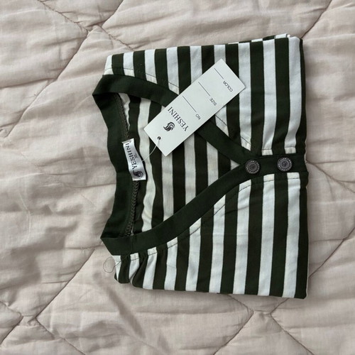 Striped cotton blouse x-large new, olive and white