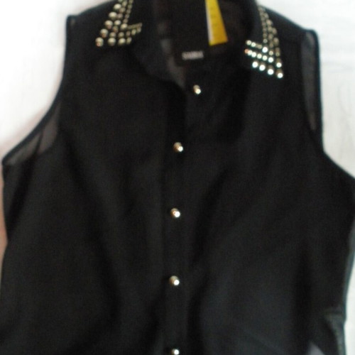 Sabra sleeveless shirt blouse with studded collar, black