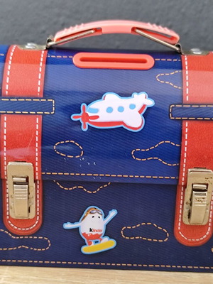 Kinder Choco Box metal piggy bank used, bag-shaped