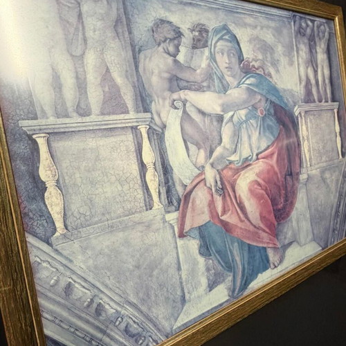 Renaissance Style Frame used, Michelangelo Sibyl Art Print in Wooden Gold Frame