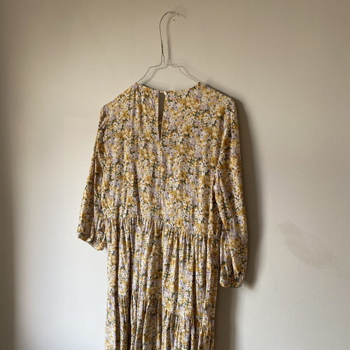 Yellow floral dress with 3/4 sleeves, medium size