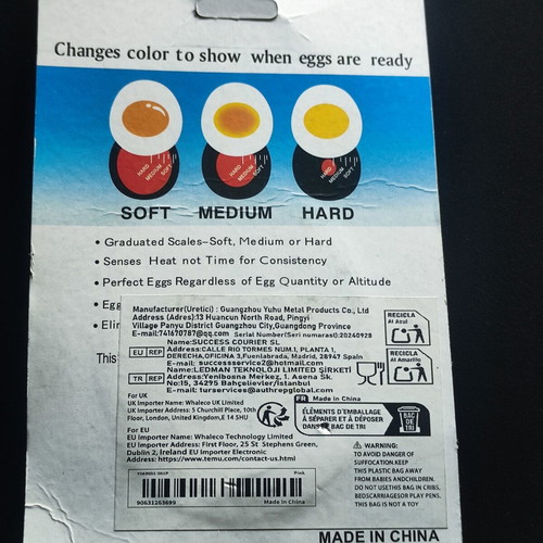 Egg Boiling Timer with Color Change Indicator