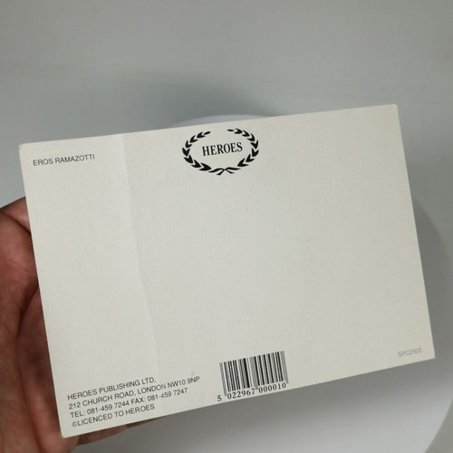 Collectible Eros Ramazzotti postcard used, Heroes Publishing Ltd.