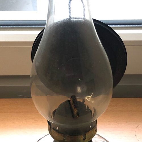 Antique oil lamp used with glass base and removable reflector