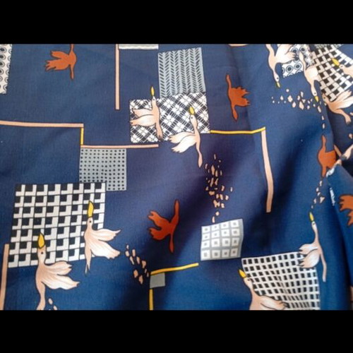 Cool blue fabric with bird pattern, new, 2.50x1.15 m
