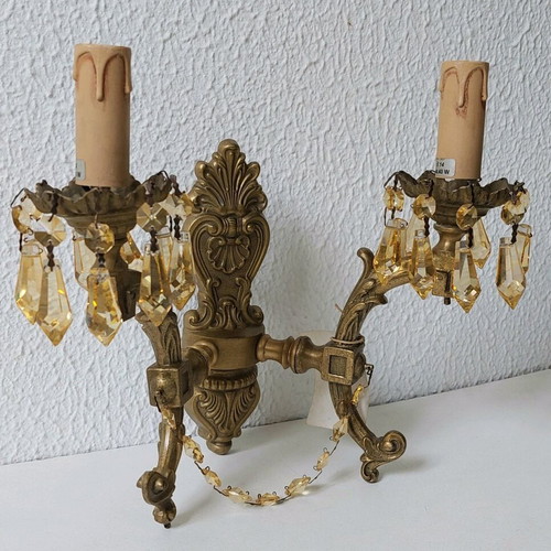Solid brass antique double wall light new with crystals