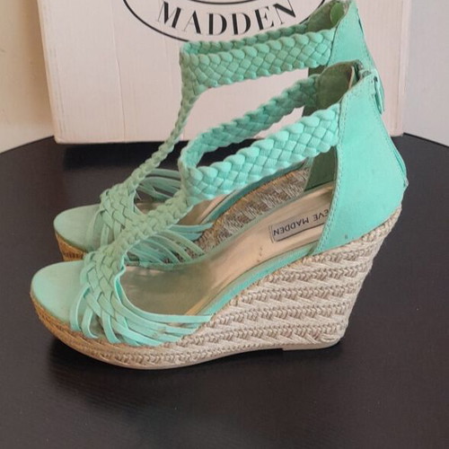 Steve Madden women's platform espadrilles used, turquoise, size 38.5