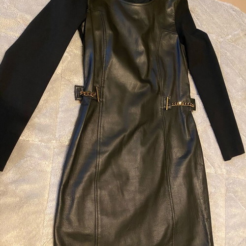 Zini dress like new, leather front and elastic back, black, size S