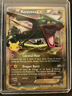 Rayquaza EX 85/124 κάρτα Pokémon με επετειακή σφραγίδα Pikachu 30