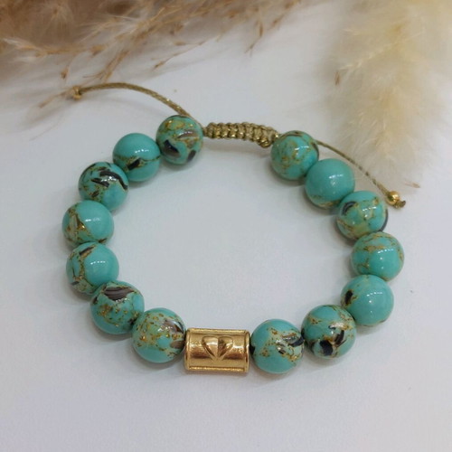Bracelet with nephrite semi-precious stones and steel new