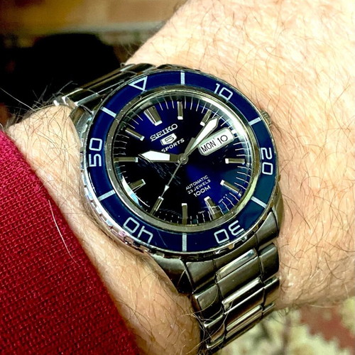 Seiko 5 Sports ανδρικό ρολόι μεταχειρισμένο, μπλε καντράν, αυτόματο