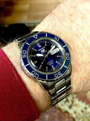 Seiko 5 Sports ανδρικό ρολόι μεταχειρισμένο, μπλε καντράν, αυτόματο