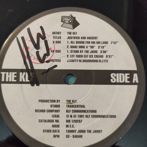 The KLF Justified & Ancient 12″ Maxi Single vinyl used, Benelux 1991 pressing