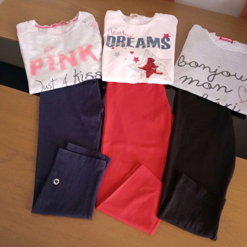 Set of 6 used 3 leggings and 3 short-sleeve tops for 8-year-old girl