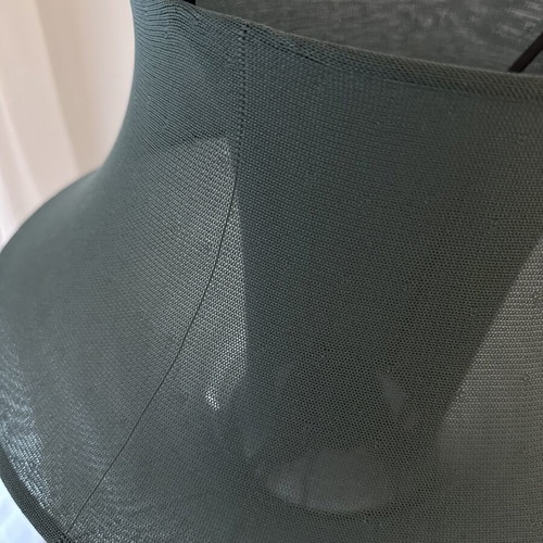 IKEA floor lamp used, dark blue fabric shade, tripod legs