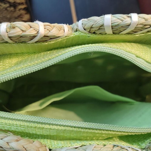 Straw shoulder bag new, white and green