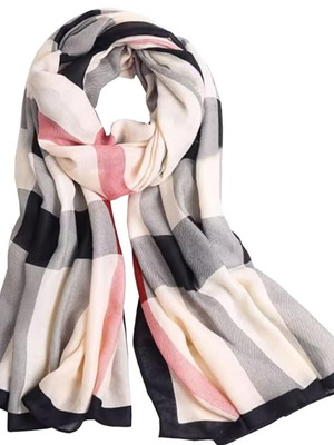 Checked scarf new, black and beige