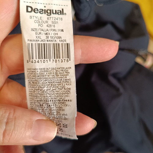 Desigual women's long-sleeve blouse XXL, like new, navy with floral embroidery