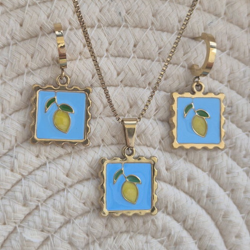 Lemon Blossom jewelry set new, turquoise and gold steel