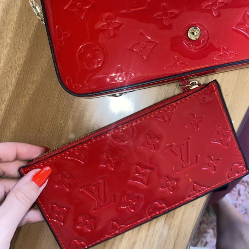 Louis Vuitton red wallet with chain, vintage