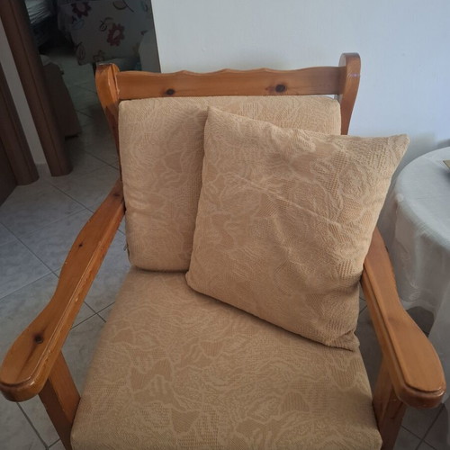 2 chairs with Swedish wood frame and plain fabric upholstery