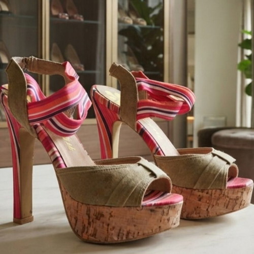 Veneti colorful cork platform sandals size 38