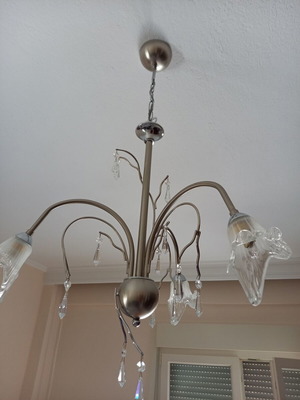 Metal chandelier with crystal flowers like new