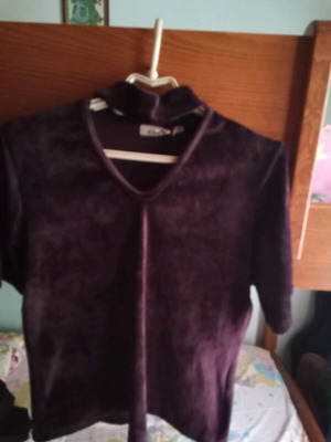 Velvet short-sleeve blouse Chaton purple like new, size S