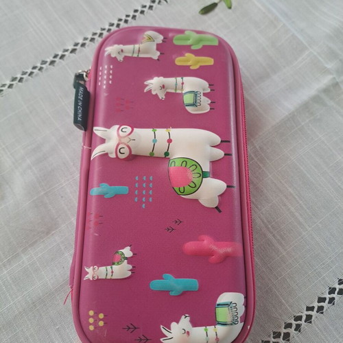 3D Lama Pencil Case used with vibrant colors and embossed design