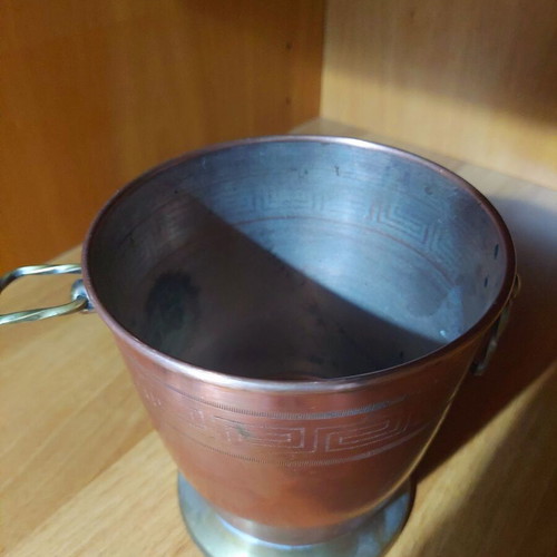 Copper ice bucket used, retro antique with engraved meander