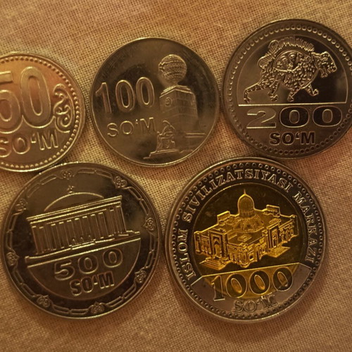 Uzbekistan coin set used, 50 to 1000 So'm