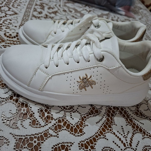 Women's white sneakers with gold bee and rhinestones size 38 like new