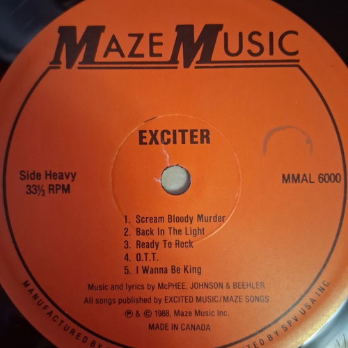 Exciter Exciter vinyl record, metal, 1988 release