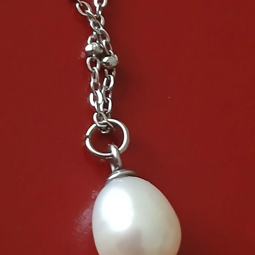 Steel stainless necklace with genuine pearl, 42 cm, like new