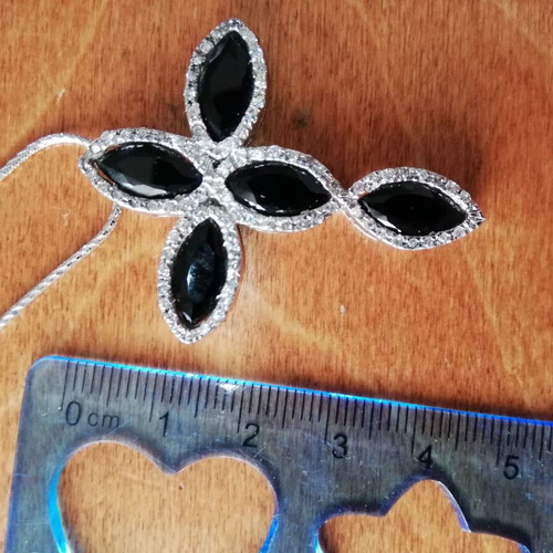 Silver cross 925 like new with white and black zircon