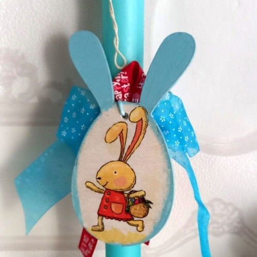 Easter candle with bunny new, blue with decoupage decoration