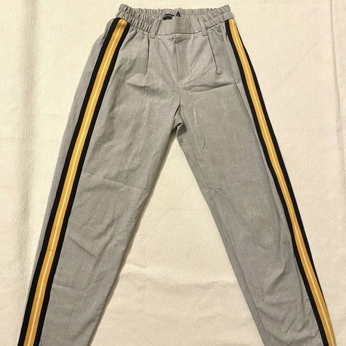 Bershka gray fabric pants with yellow side stripe like new, size S