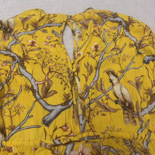 H&M X Johanna Ortiz Yellow Floral Parrot Ruffle Maxi Dress Size S Viscose