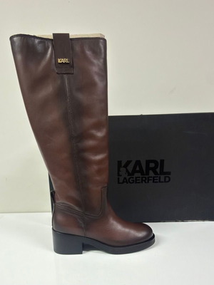 Δερμάτινες μακριές μπότες Karl Lagerfeld Brooklyn, μέγεθος 36, καφέ