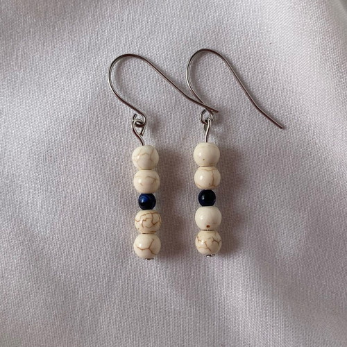 Handmade earrings with howlite and blue tiger beads made to order