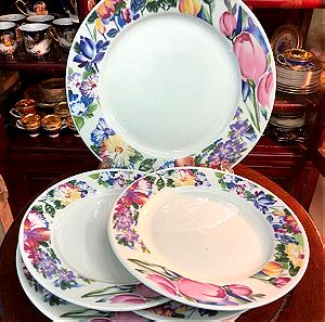 Vintage δεκαετίας '80 Σετ πάστας 6 τμχ. εξαιρετικής κινεζικής πορσελάνης δεκαετίας 1980…Πιατέλα και 5 πιάτα…Αμεταχείριστο  (Vintage 80's Excellent Chinese porcelain Platter and 5 dishes… Unused)