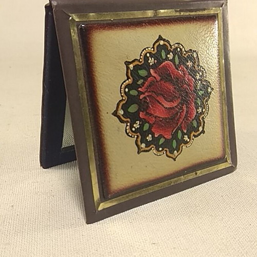 Vintage Folding Mirror with Embossed Rose Used