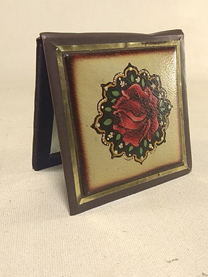 Vintage Folding Mirror with Embossed Rose Used