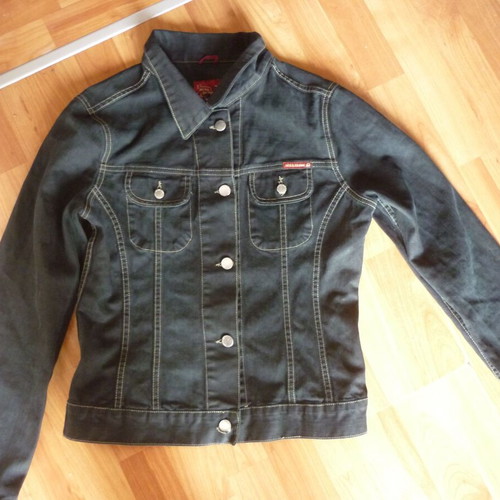 Women's Teen Short Black Denim Jacket Large Miss Denim used