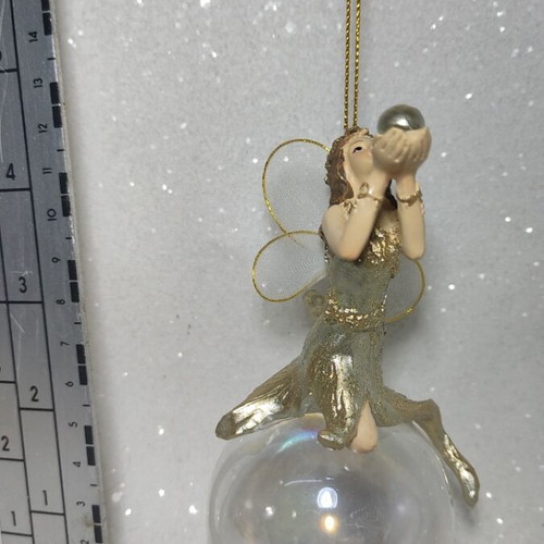 Fairy in glass globe with pearl hanging ornament