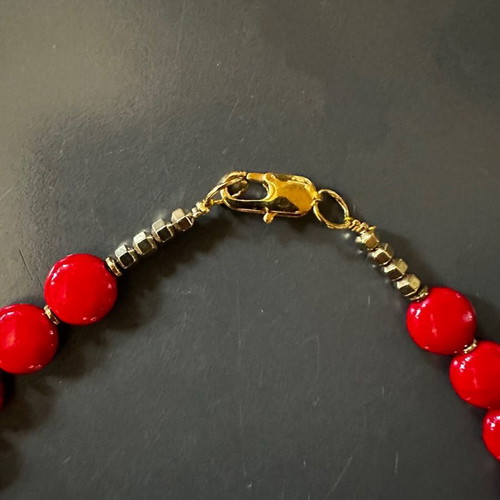 Handmade necklace with gold hematite and coral new