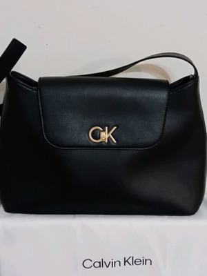 Calvin Klein δερμάτινη τσάντα ώμου καινούργια, μαύρη
