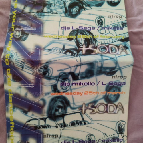 Vintage Flyer Club +SODA 1998 used, DJ Mikele & L-Sega